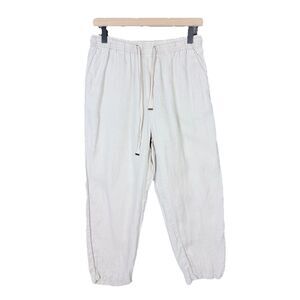 Women S Mango Beige Linen Blend Jogger Pants Drawstring Waist Relaxed Minimalist